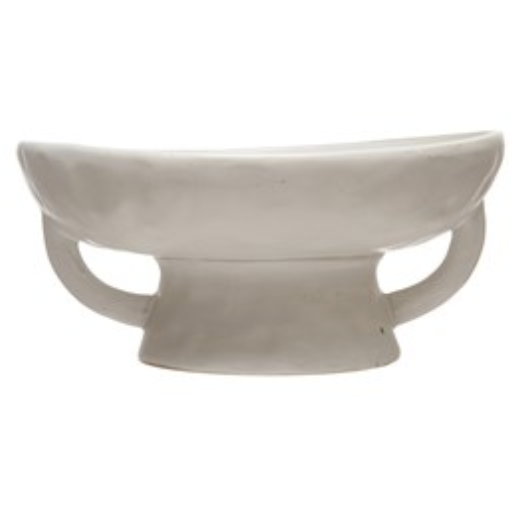 Stoneware Footed Pedestal/Bowl, Reactive Glaze, Matte White