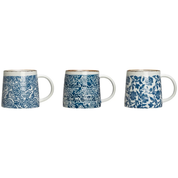 Hand-Stamped Stoneware Mug, 3 Styles