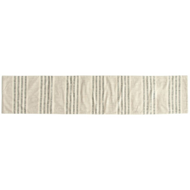 Woven Cotton Stripe Table Runner, Black &amp; Cream Color