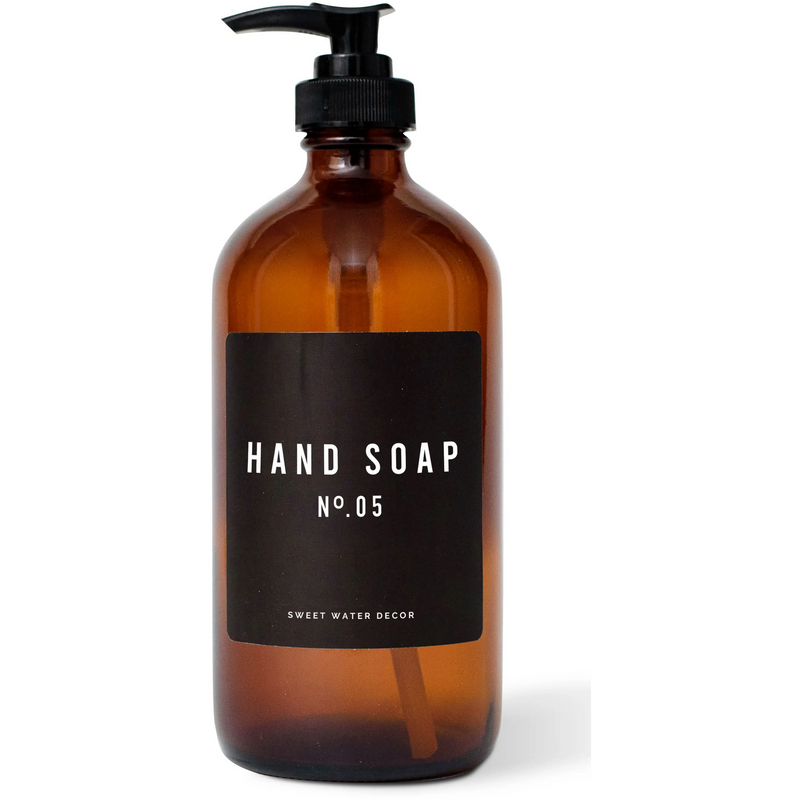Amber Glass Hand Soap Dispenser - Black Label 16oz