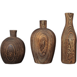 Paulownia Wood Vase, Black Charred Finish, 3 Styles