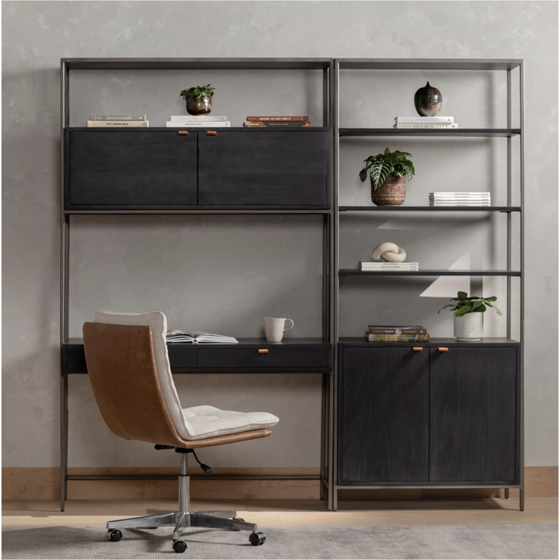 Trey Modular Wall Desk with 1 Bookcase - Black