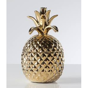 Pineapple Gold Crown White Ceramic Canister -Short