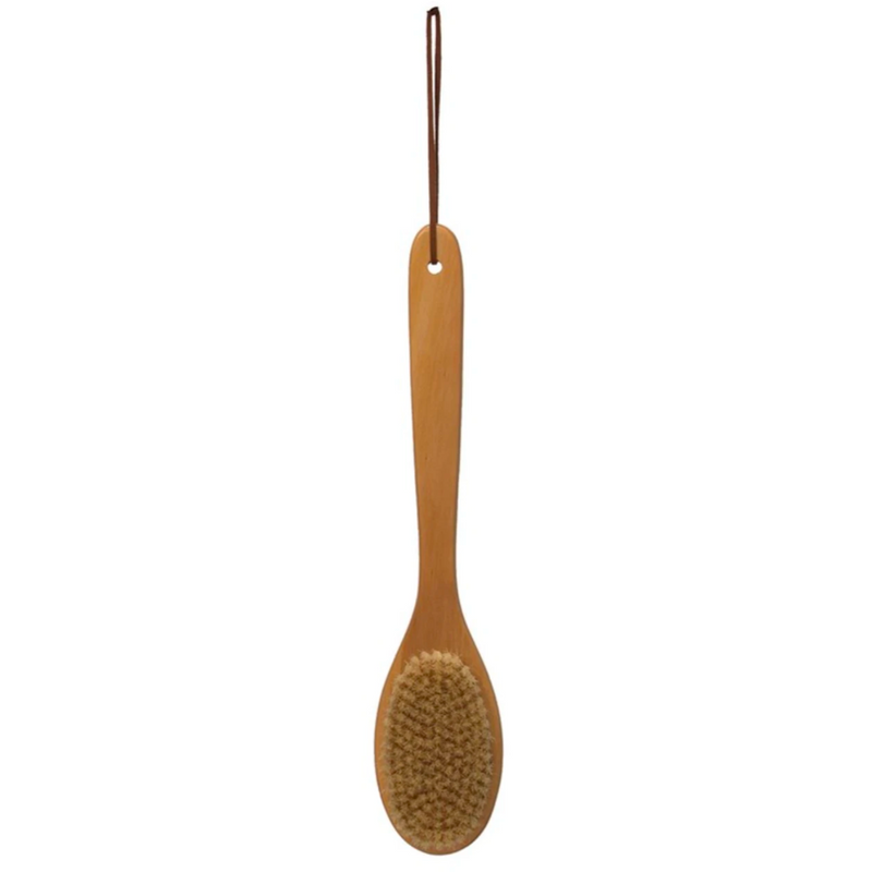 Wood Bath Brush with Leather Tie, Natural