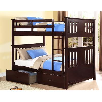 Full / Full Bunk Bed with Trundle bed (no drawers) - Espresso