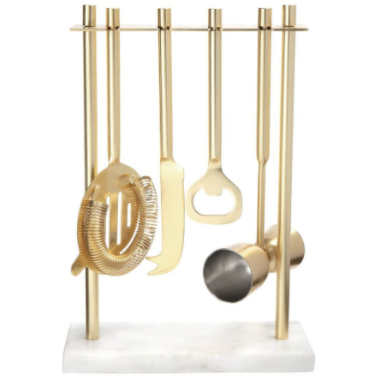Gold Bar Set with White Marble Stand