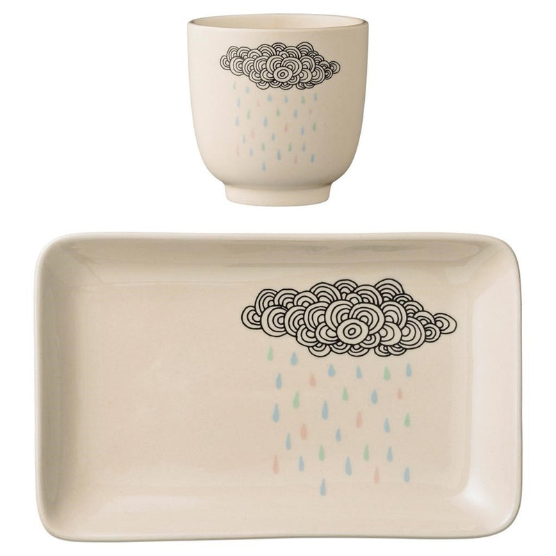 Ceramic Rain Cloud Plate and 3" Mug